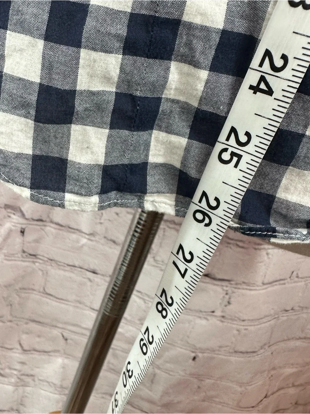 J. Crew perfect shirt Navy Gingham check plaid button up top women M layer prep